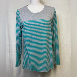 LL Bean women’s Teal and a gray‎ striped long sleeved shirt size m